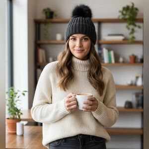 Hat Attack Revolve Bryce Beanie Hat With‎ Removable Pom One Size Acrylic NWT